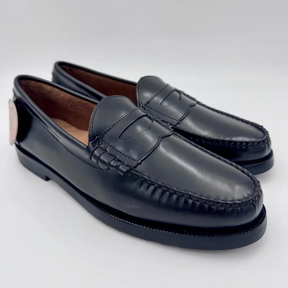 NWT Hamilton Men 12 Black Pig Leather Penny Loafers Handmade Moc Toe Dress Shoes